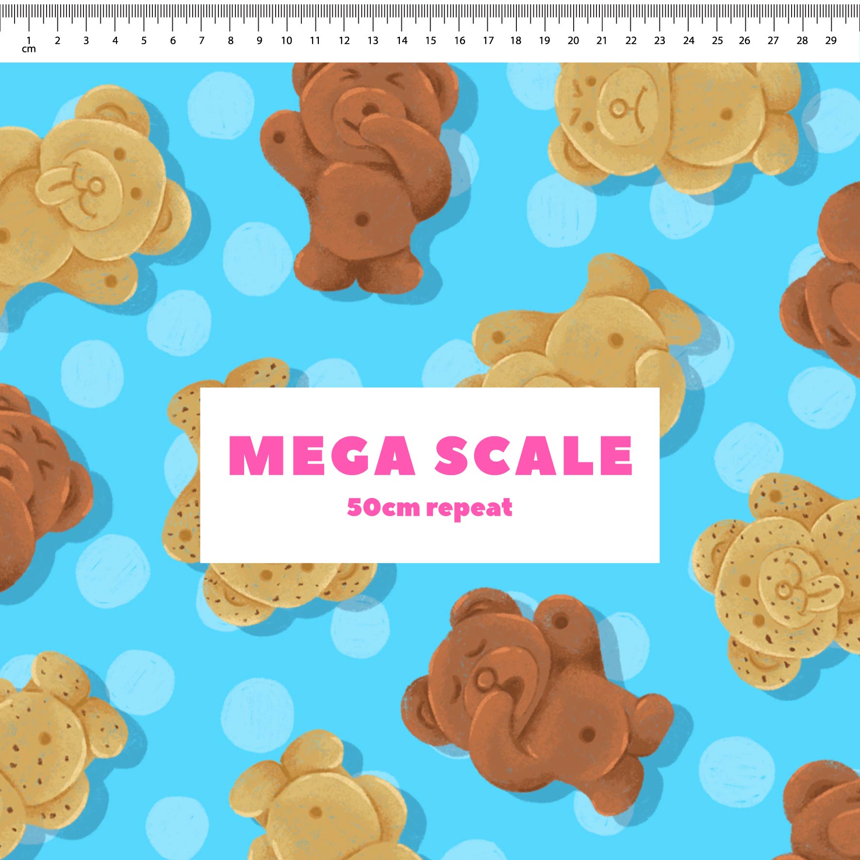 Tiny Teddies (Blue) fabric print by The Colour Collab in 50cm Mega Scale