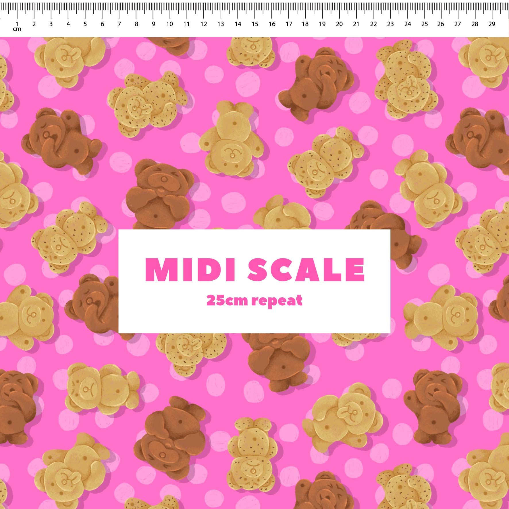 Tiny Teddies (Pink) fabric design by The Colour Collab in 25cm Midi Scale