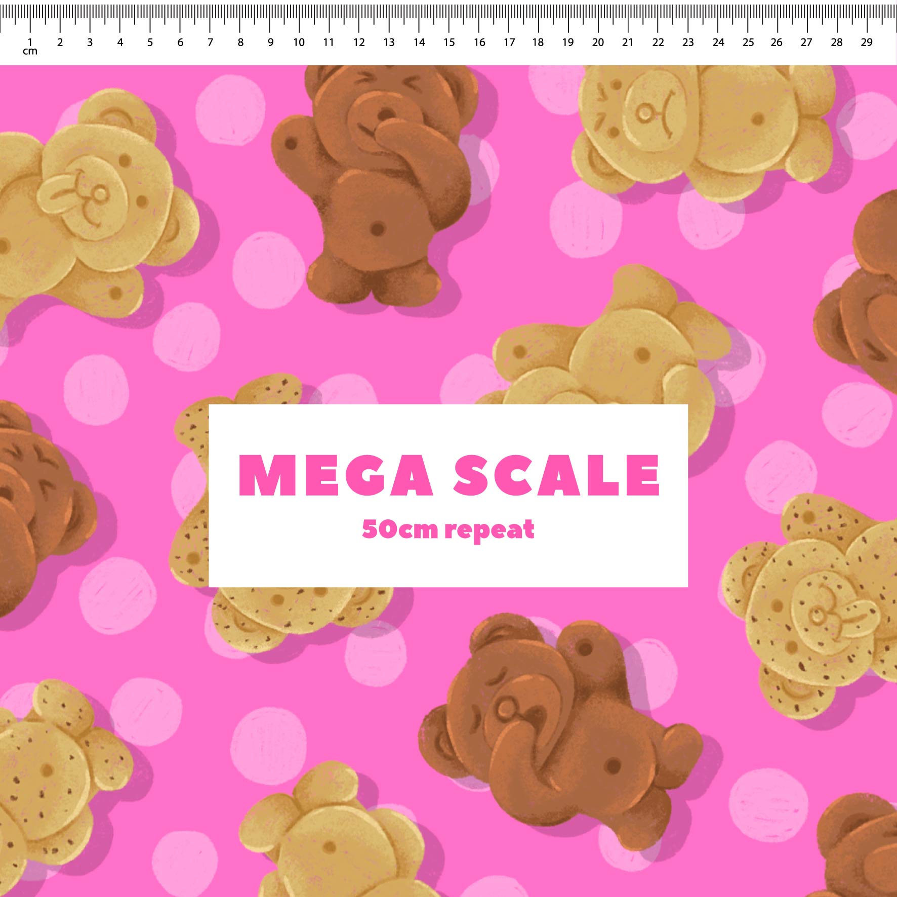 Tiny Teddies (Pink) fabric print by The Colour Collab in 50cm Mega Scale