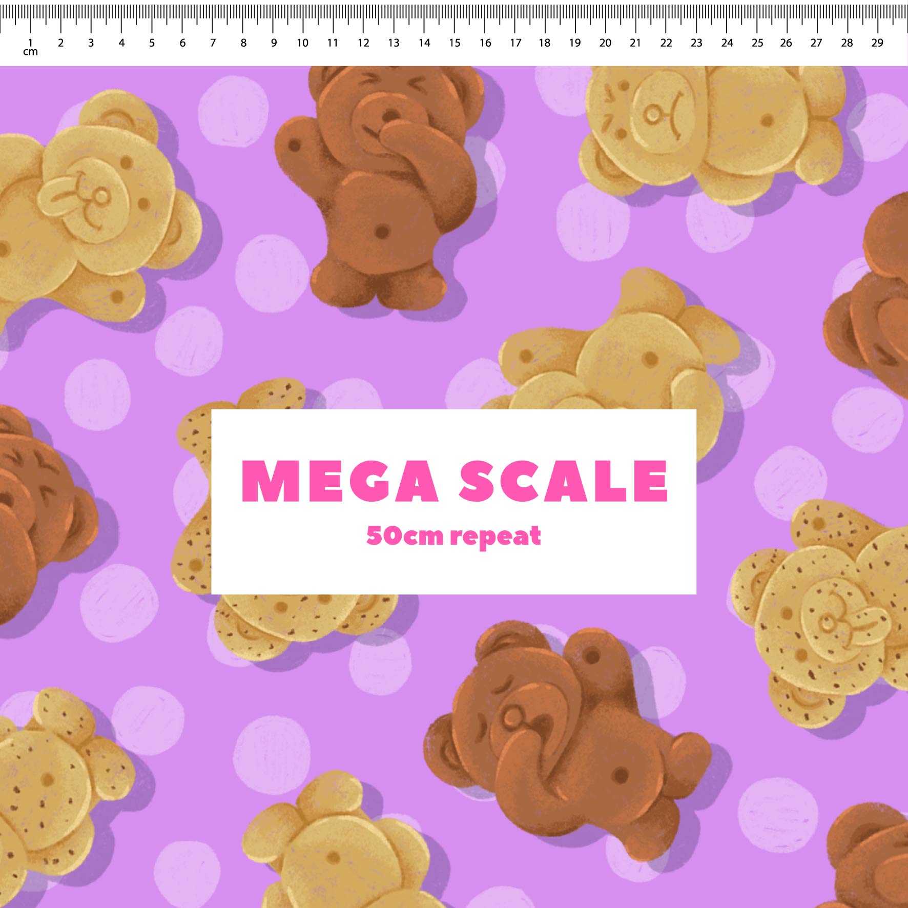 Tiny Teddies (Purple) fabric print by The Colour Collab in 50cm Mega Scale