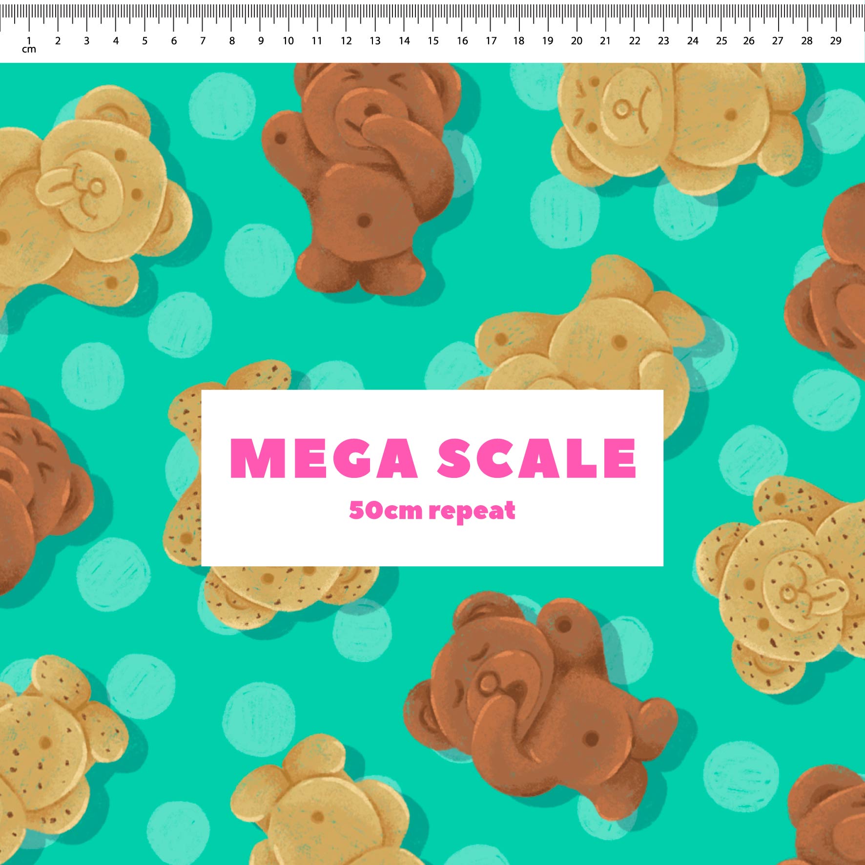 Tiny Teddies (Teal) fabric print by The Colour Collab in 50cm Mega Scale