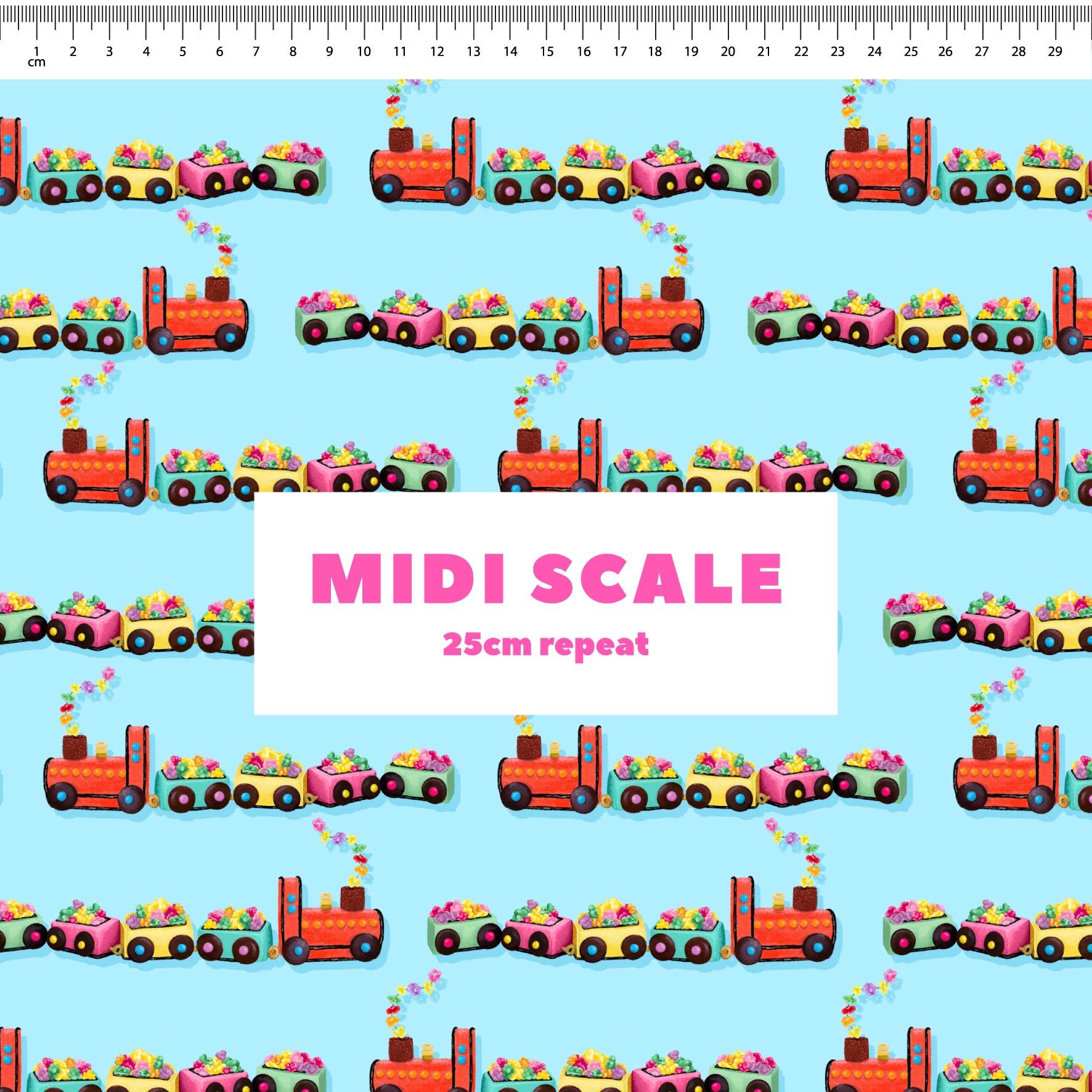 Preorder Fabric: Choo Choo Train Cake (Blue)