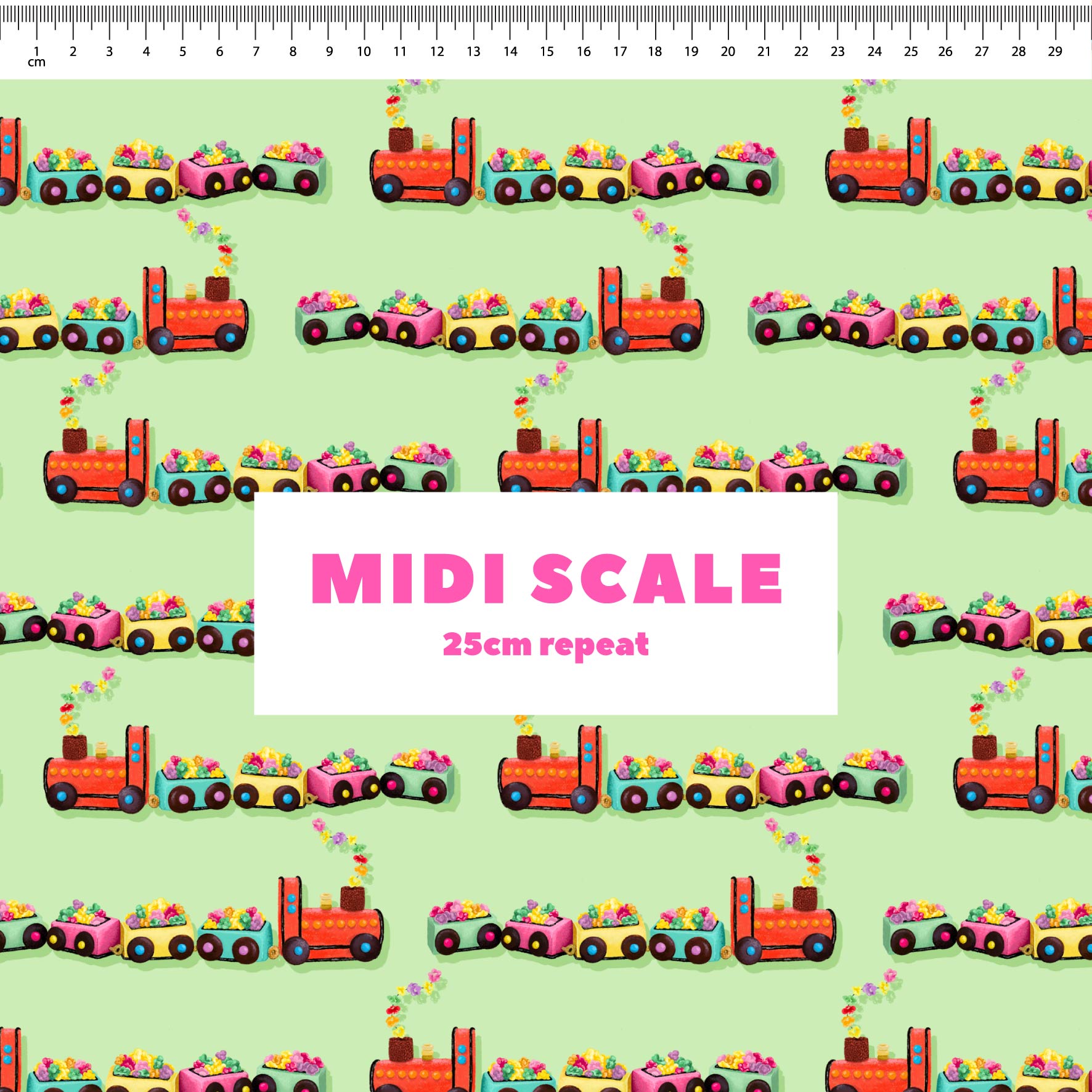 Preorder Fabric: Choo Choo Train Cake (Green)