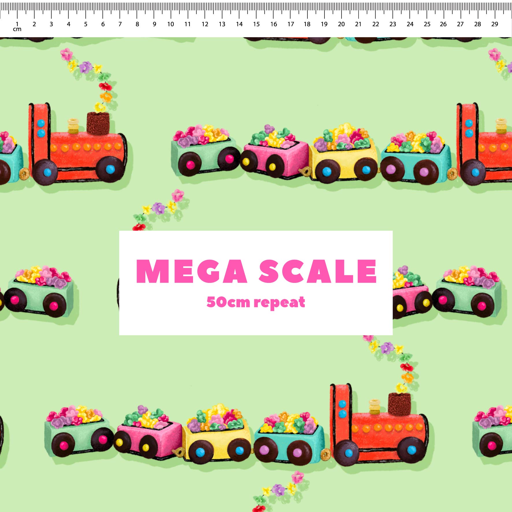 Preorder Fabric: Choo Choo Train Cake (Green)