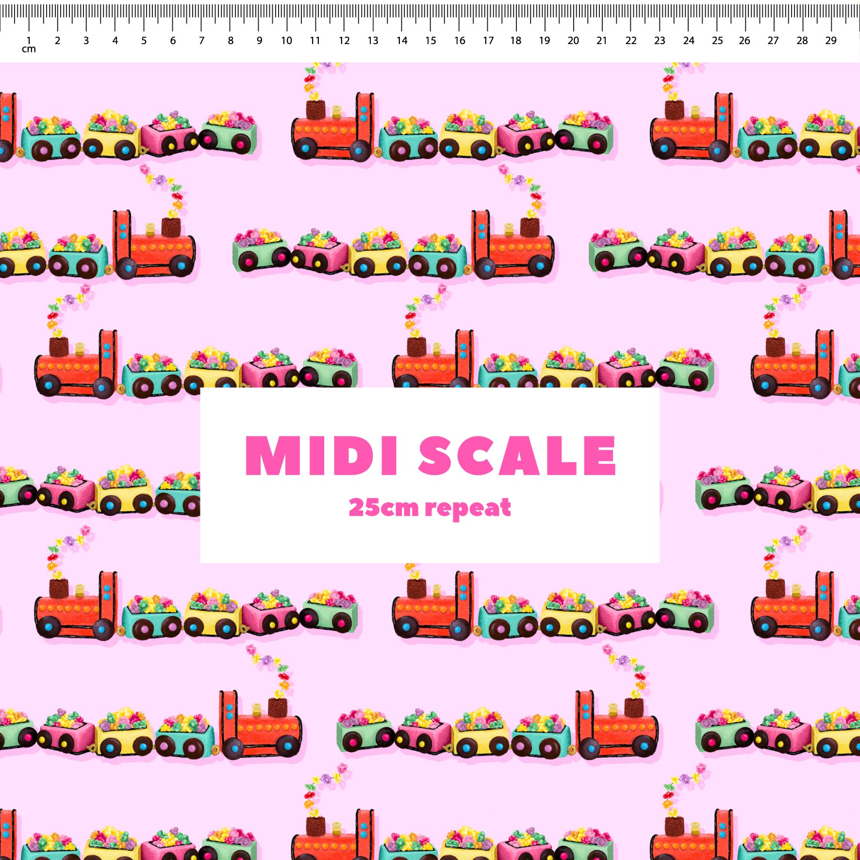 Preorder Fabric: Choo Choo Train Cake (Pink)