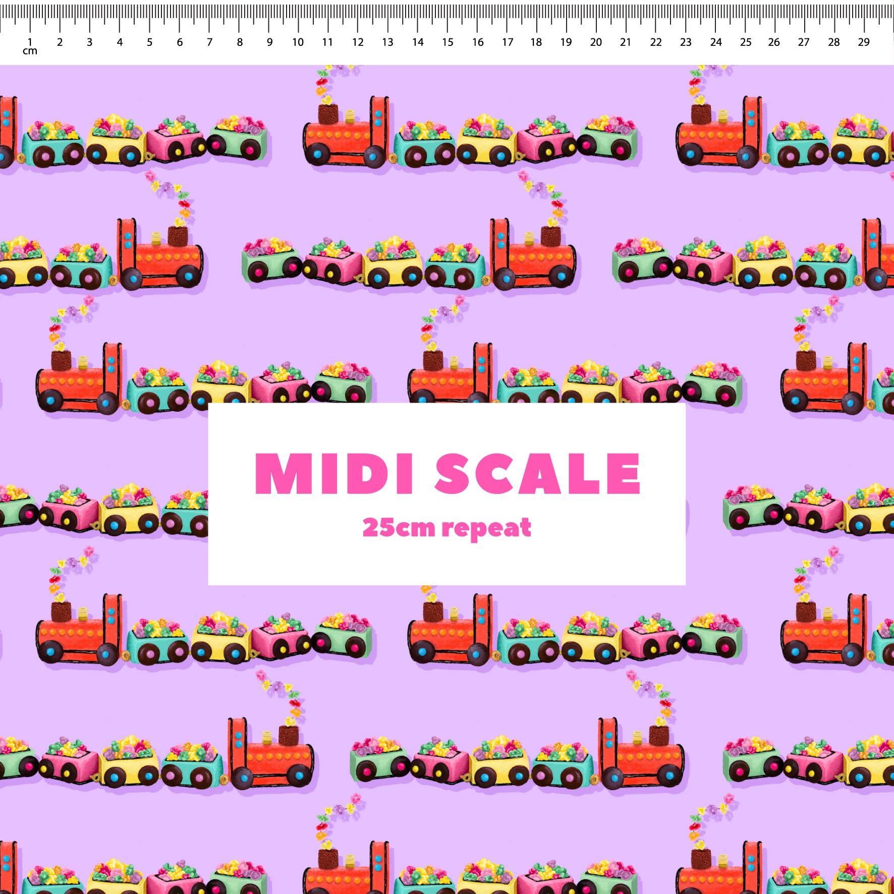 Preorder Fabric: Choo Choo Train Cake (Purple)
