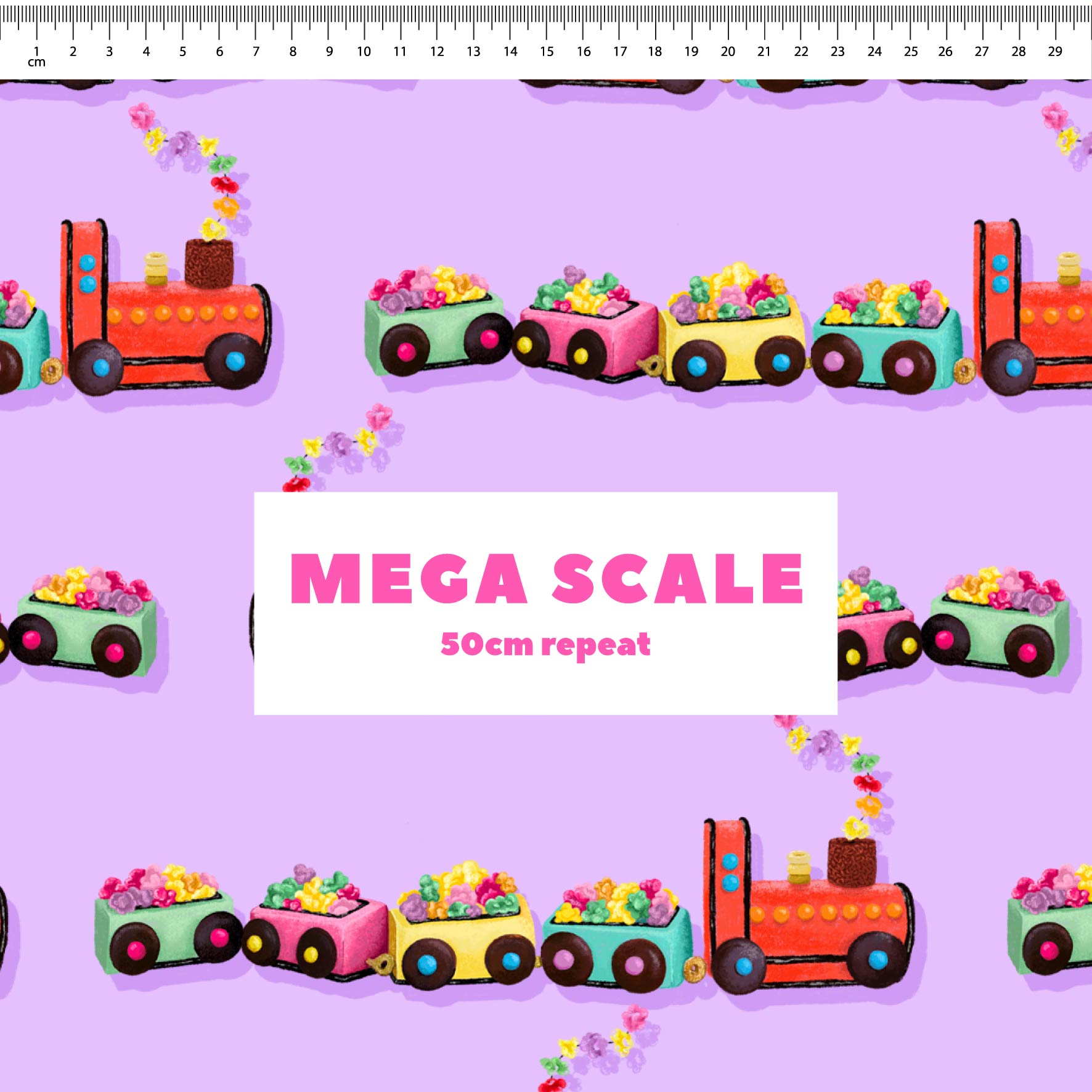 Preorder Fabric: Choo Choo Train Cake (Purple)