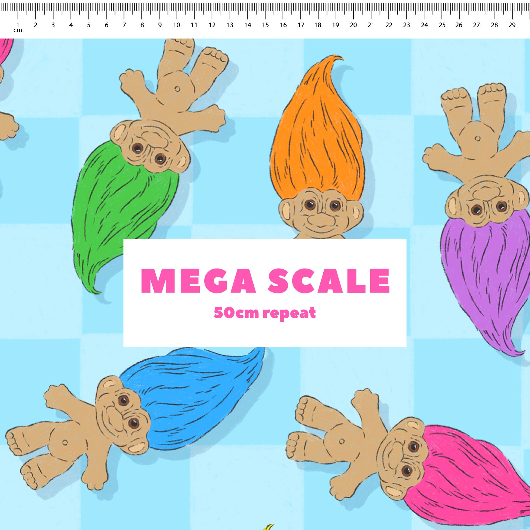 Trolls (Blue) fabric print by The Colour Collab in 50cm Mega Scale