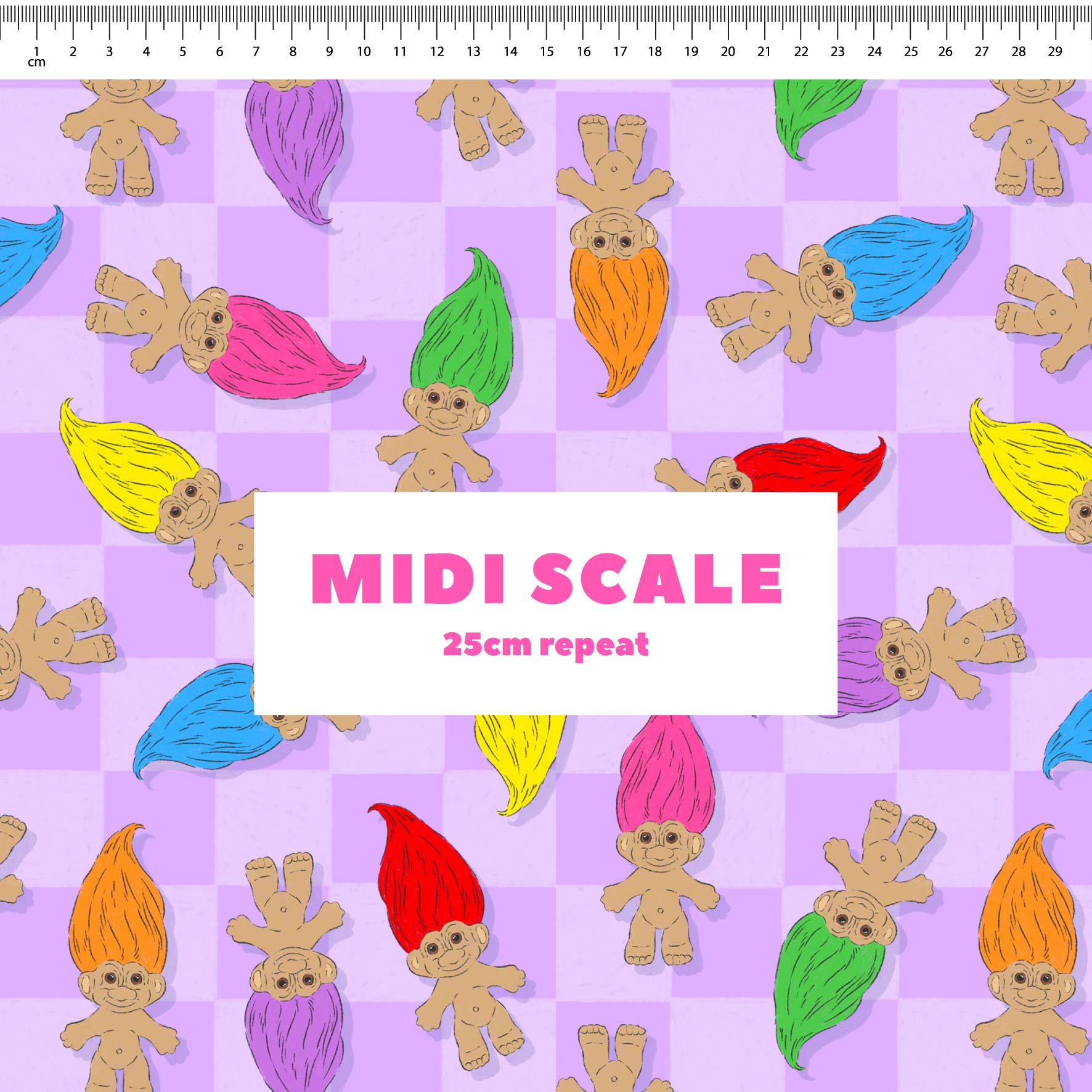 Trolls (Purple) fabric design by The Colour Collab in 25cm Midi Scale