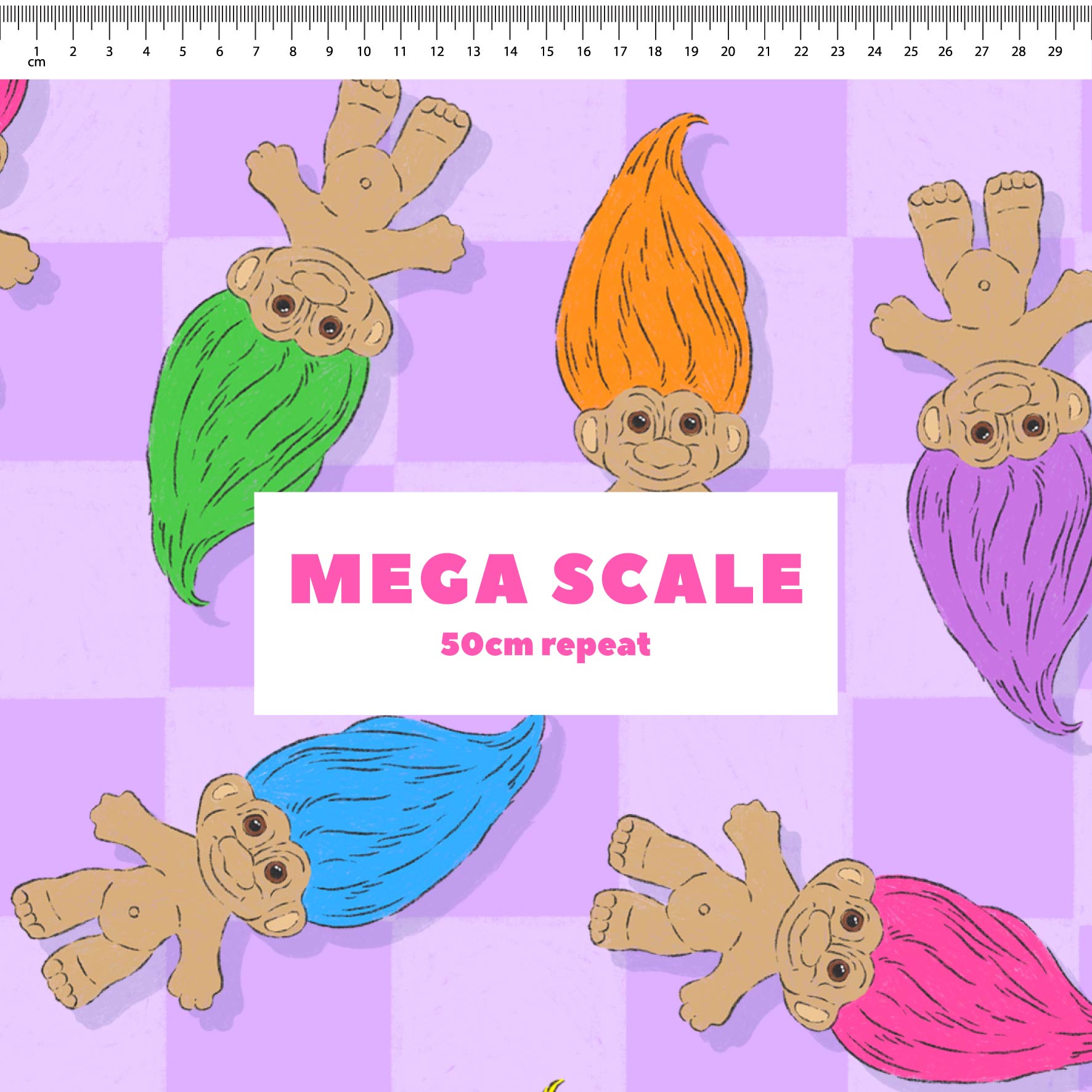 Trolls (Purple) fabric print by The Colour Collab in 50cm Mega Scale