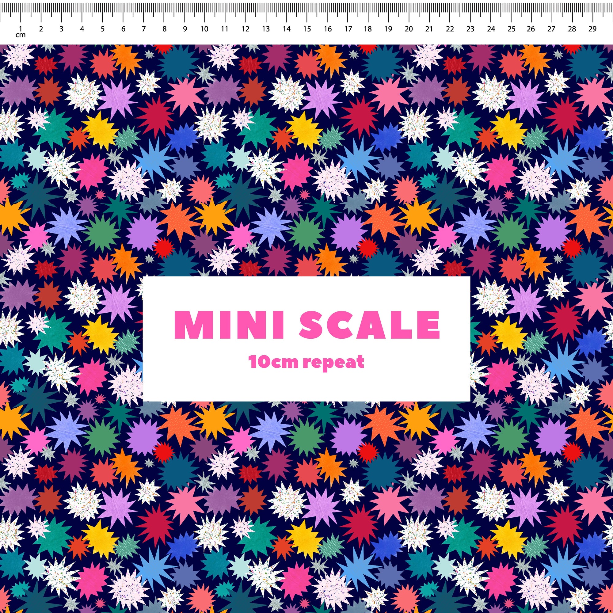 Twinkle (Navy) printed cotton fabric by Rachel Parker in 10cm Mini Scale