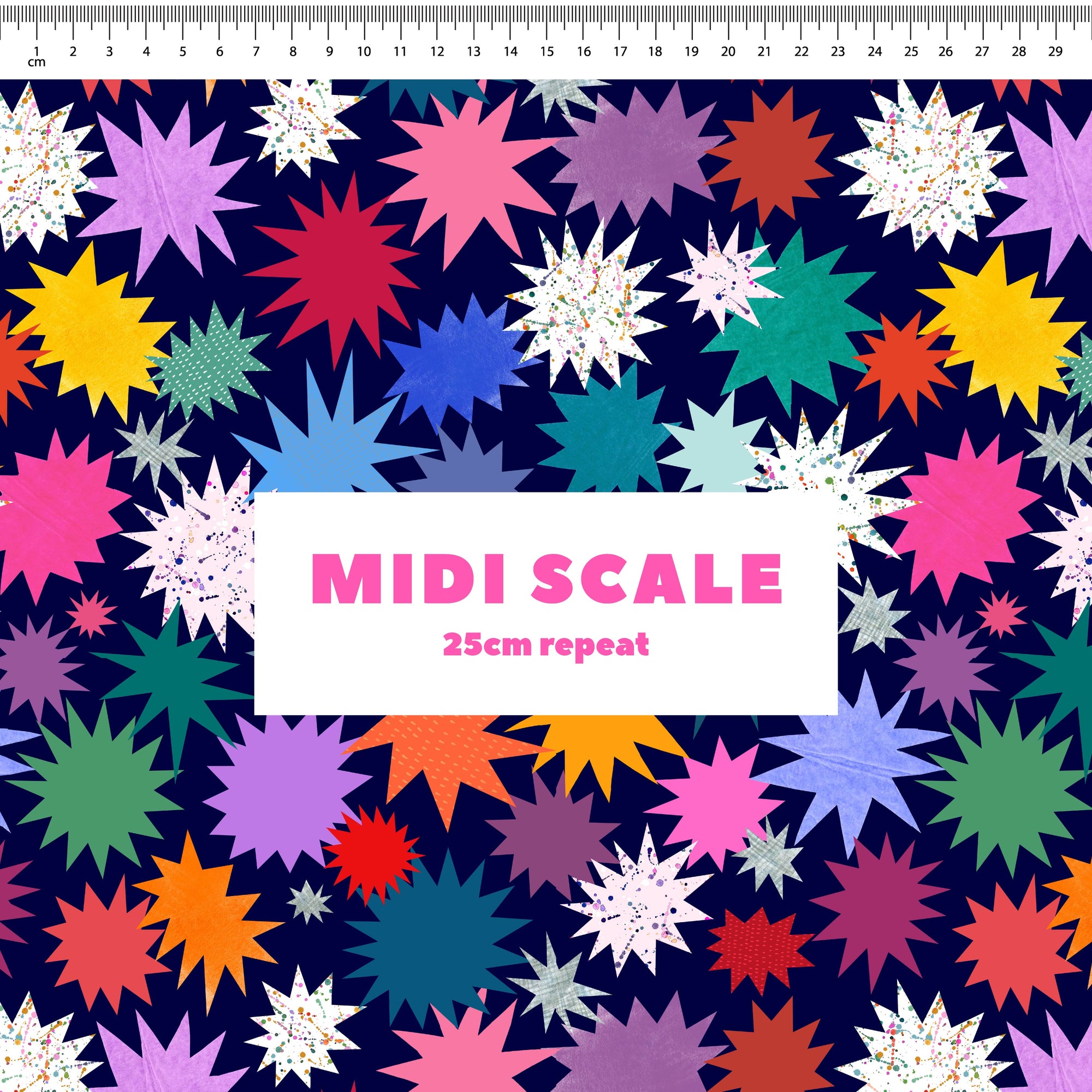 Twinkle (Navy) fabric design by Rachel Parker in 25cm Midi Scale
