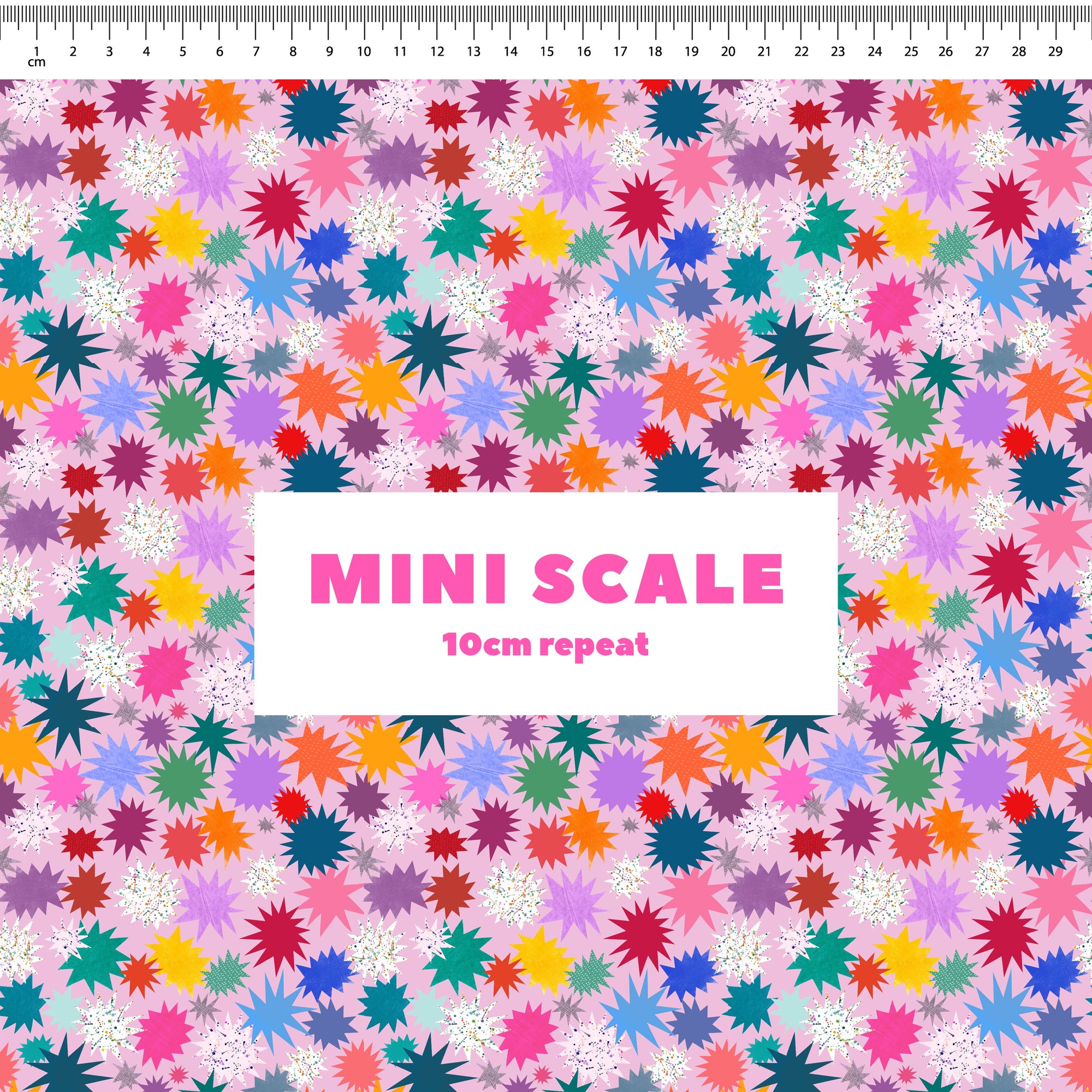Twinkle (Rose) printed cotton fabric by Rachel Parker in 10cm Mini Scale