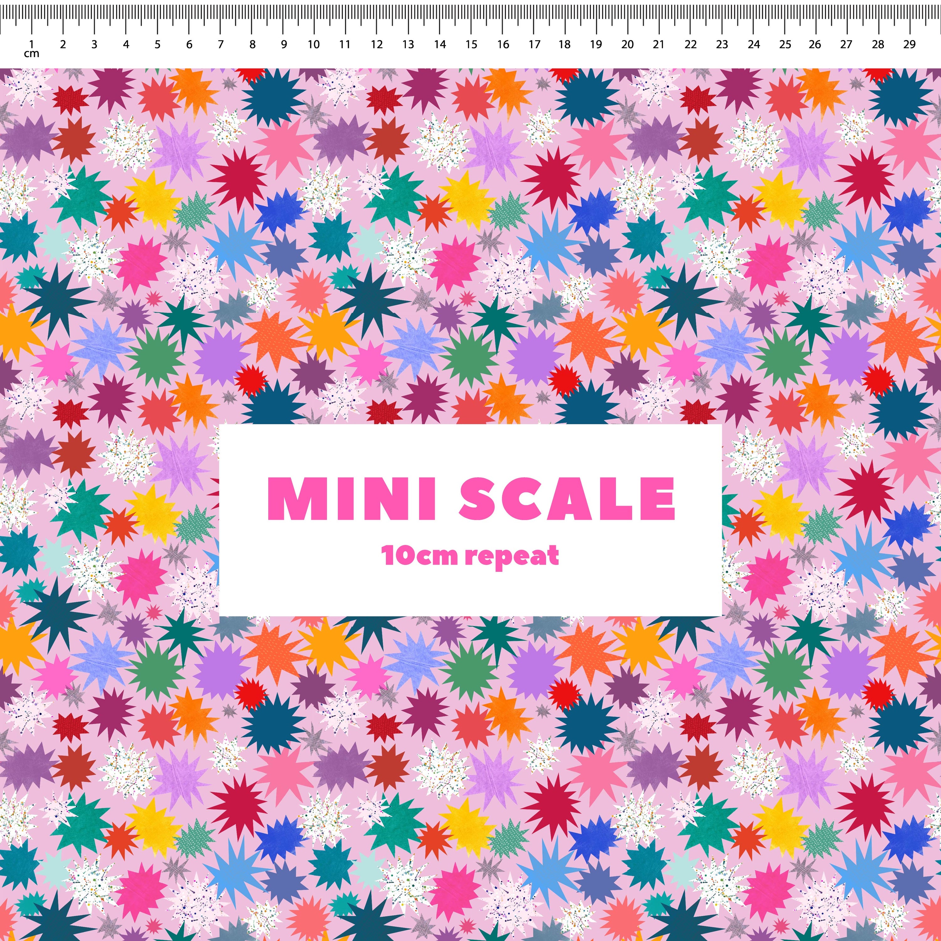 Twinkle (Rose) printed cotton fabric by Rachel Parker in 10cm Mini Scale