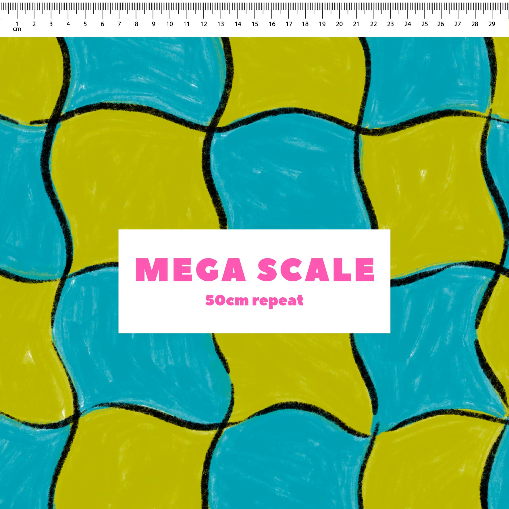 Whimsical Check (Grass & Blue) fabric print by Carly B in 50cm Mega Scale