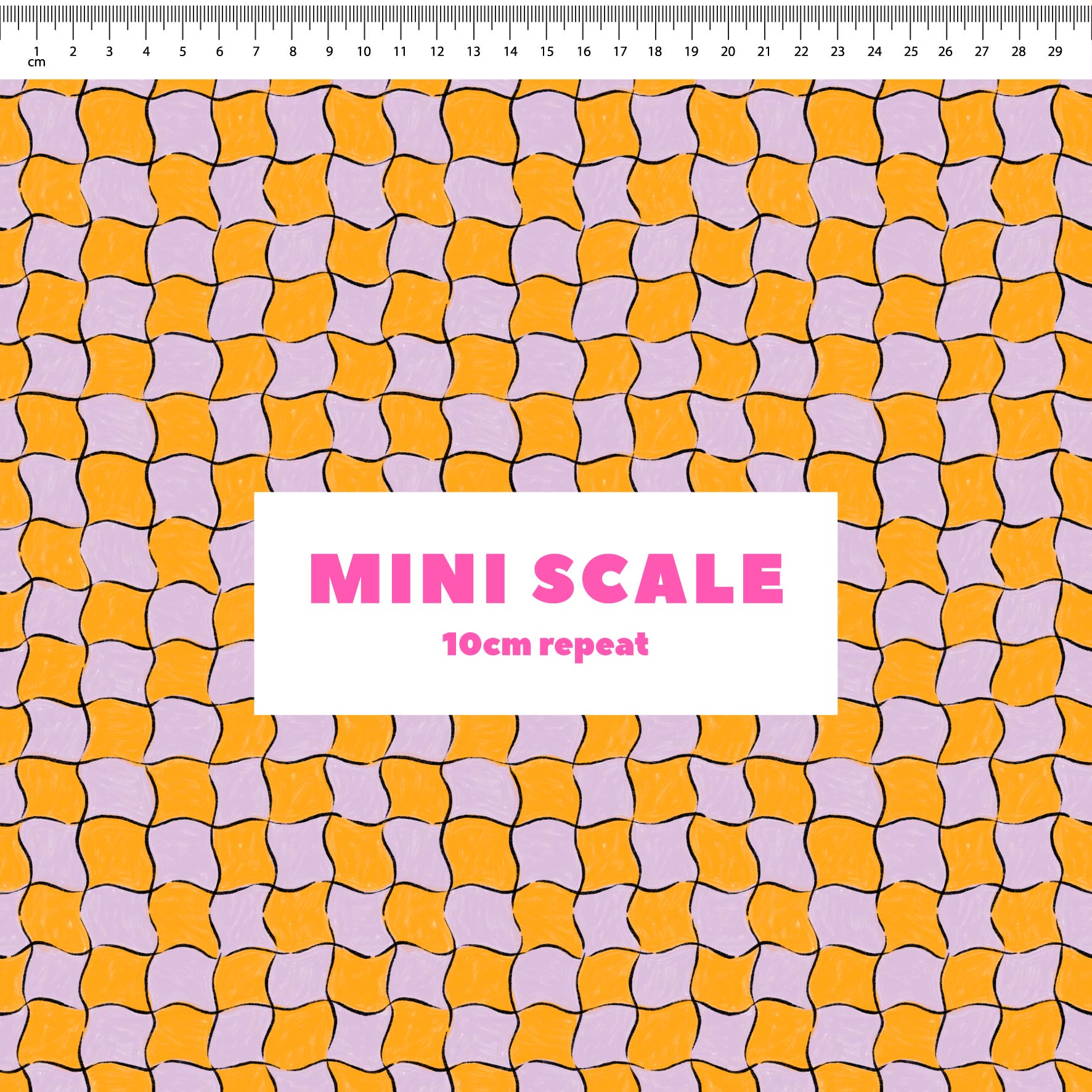 Whimsical Check (Launa & Marigold) printed cotton fabric by Carly B in 10cm Mini Scale