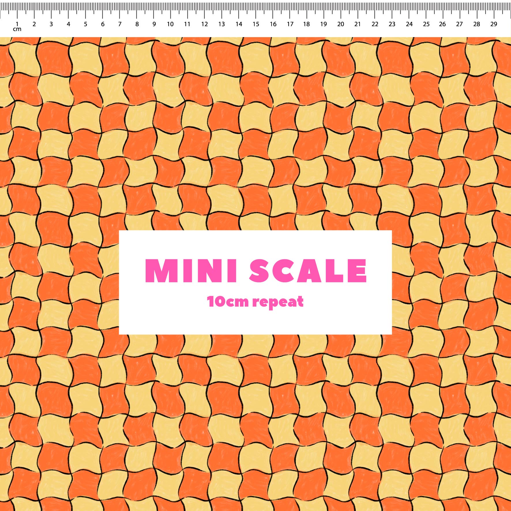Whimsical Check (Smartie & Iris) printed cotton fabric by Carly B in 10cm Mini Scale