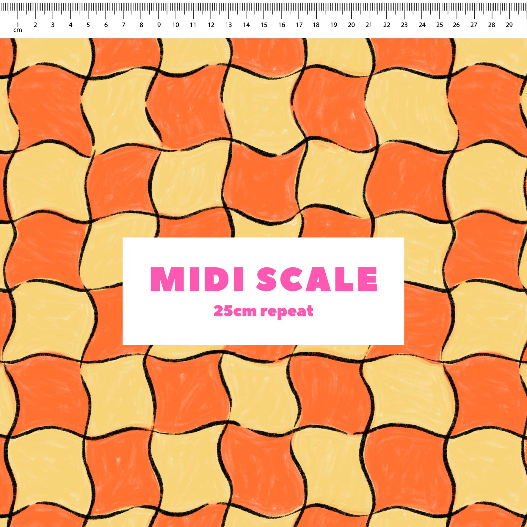 Whimsical Check (Smartie & Iris) fabric design by Carly B in 25cm Midi Scale