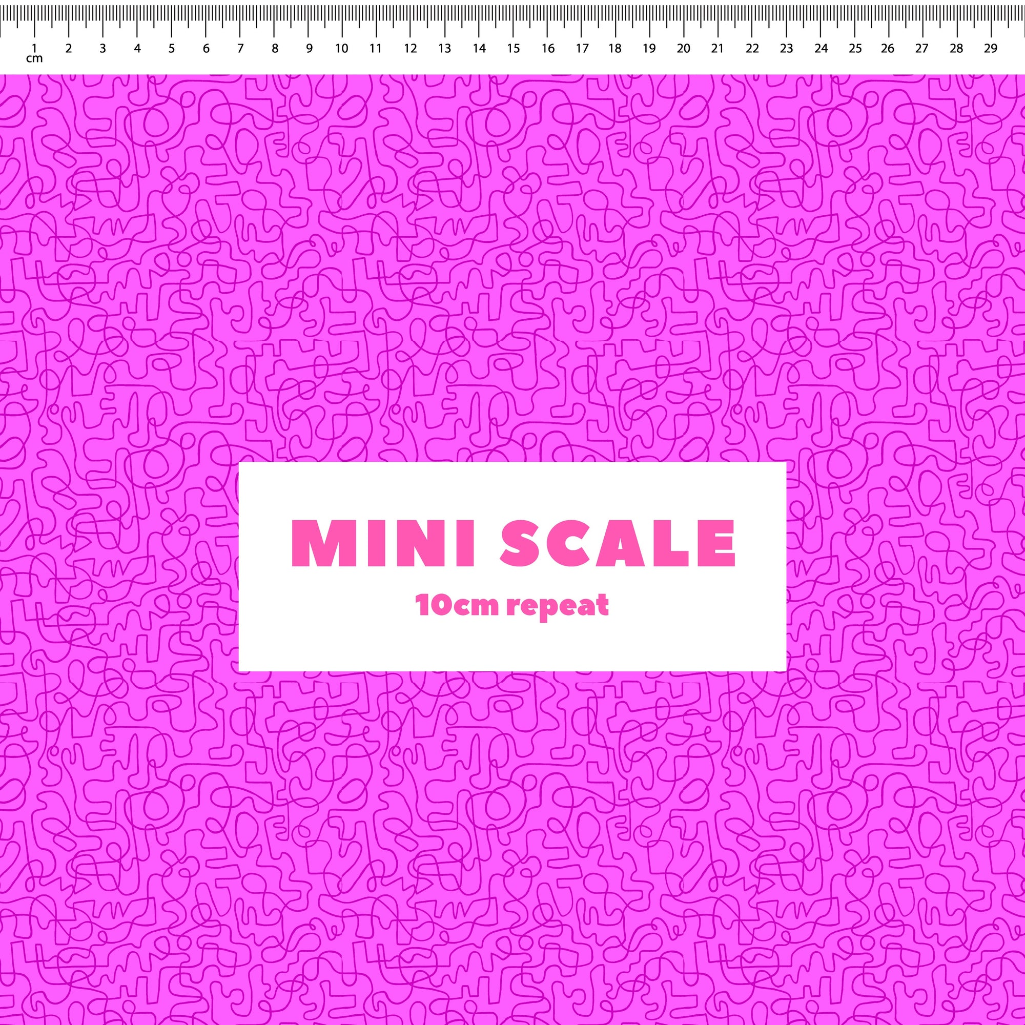 Wiggles (Purple Pop/Magenta) printed cotton fabric by Rachel Parker in 10cm Mini Scale