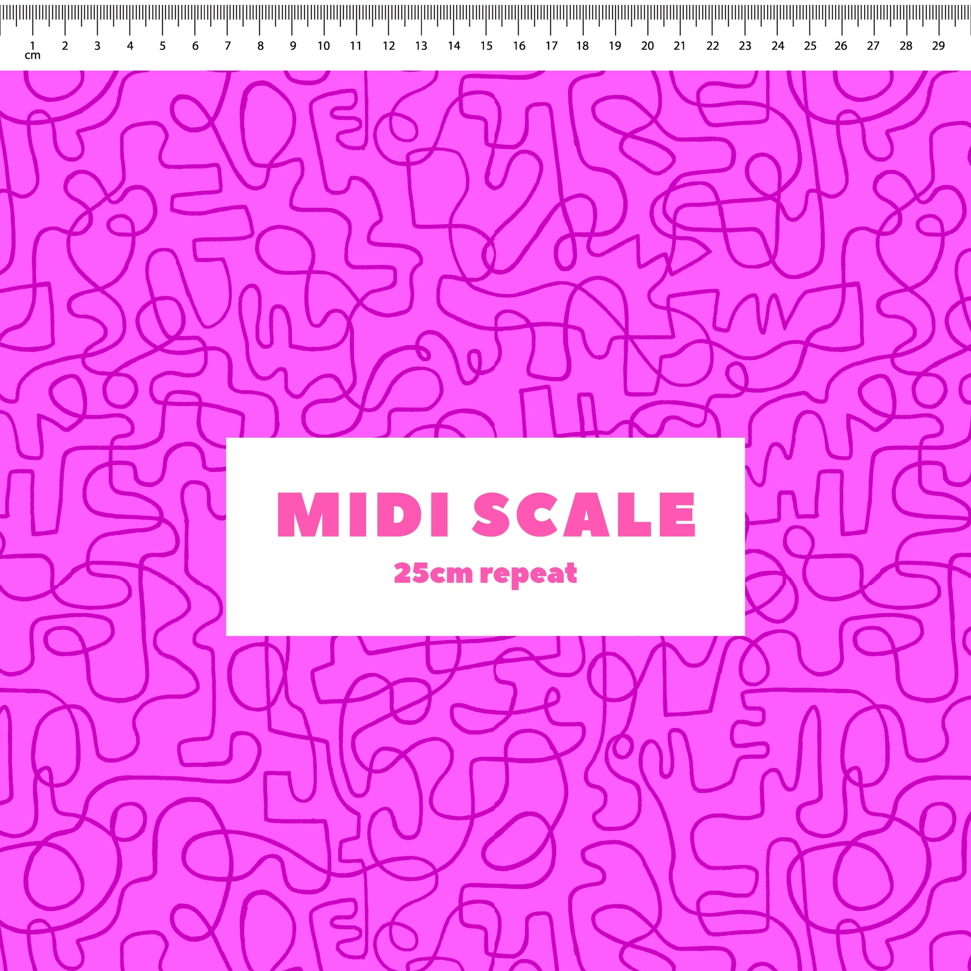 Wiggles (Purple Pop/Magenta) fabric design by Rachel Parker in 25cm Midi Scale