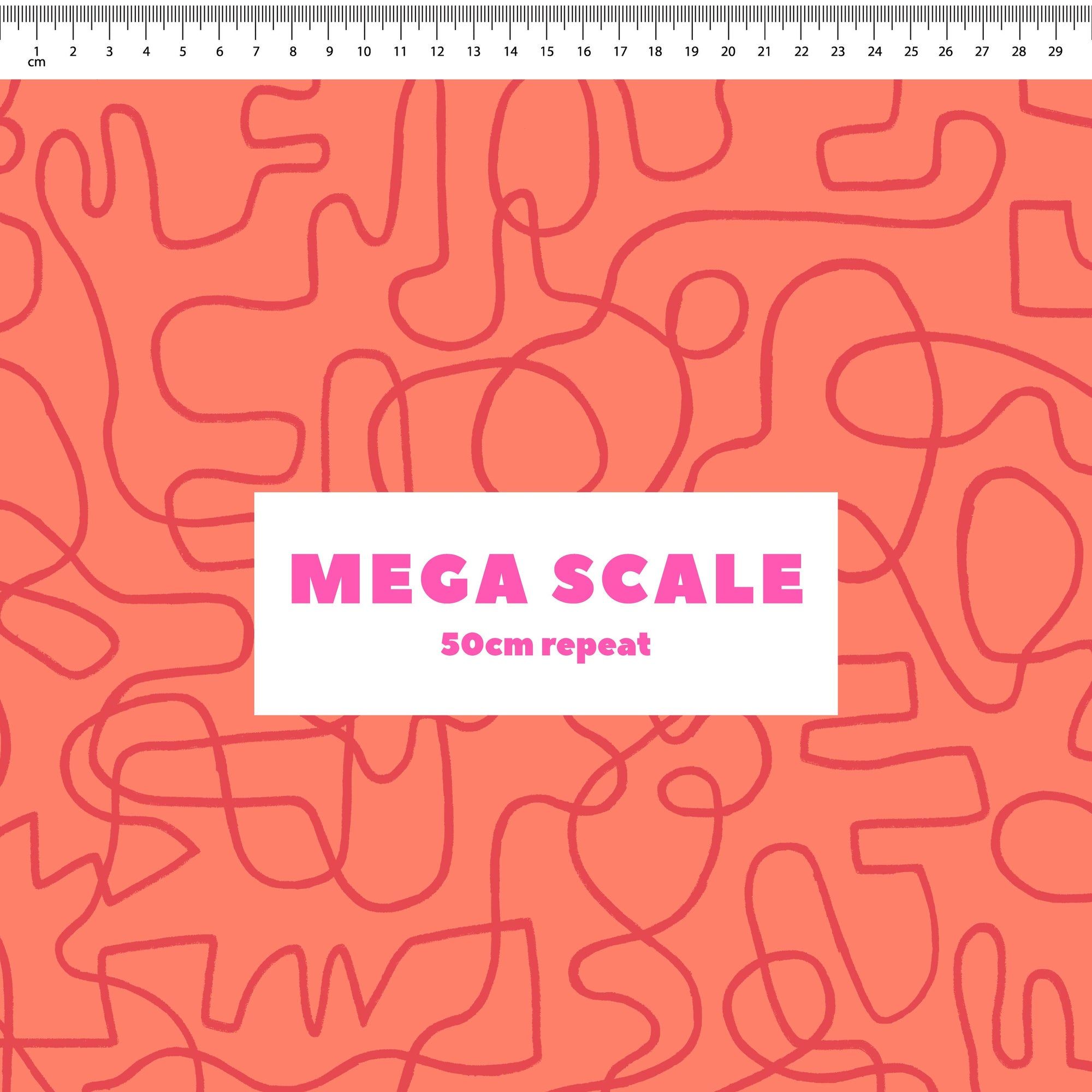 Wiggles (Tangerine/Very Berry) fabric print by Rachel Parker in 50cm Mega Scale