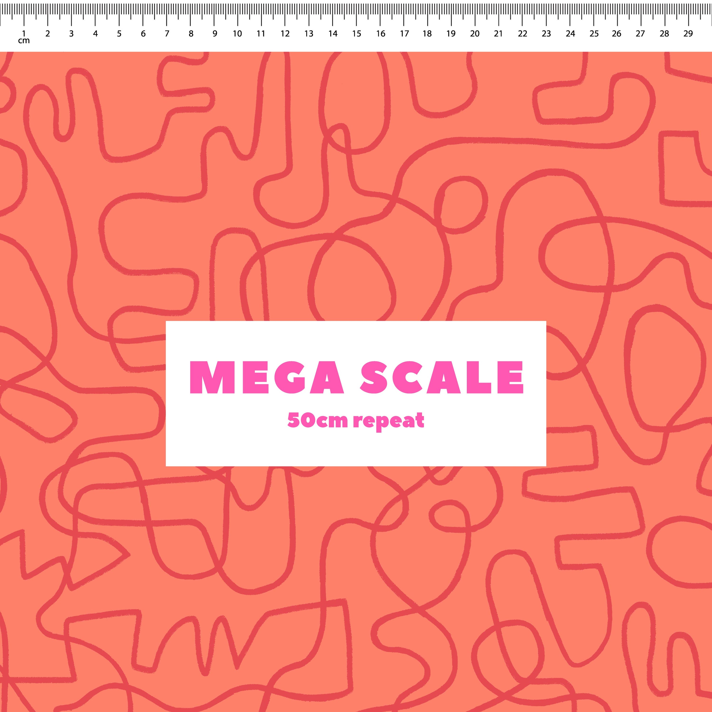 Wiggles (Tangerine/Very Berry) fabric print by Rachel Parker in 50cm Mega Scale