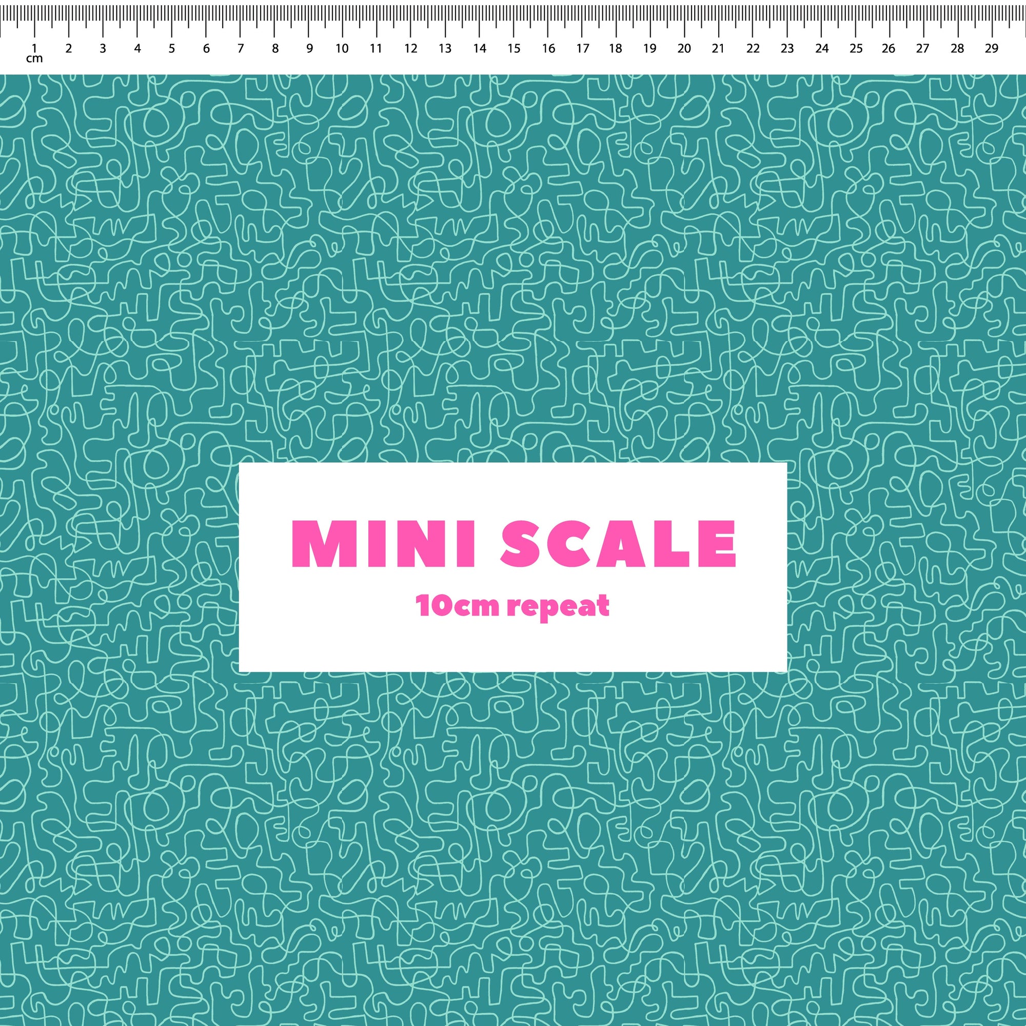 Wiggles (Dusty Teal/Seafoam) printed cotton fabric by Rachel Parker in 10cm Mini Scale