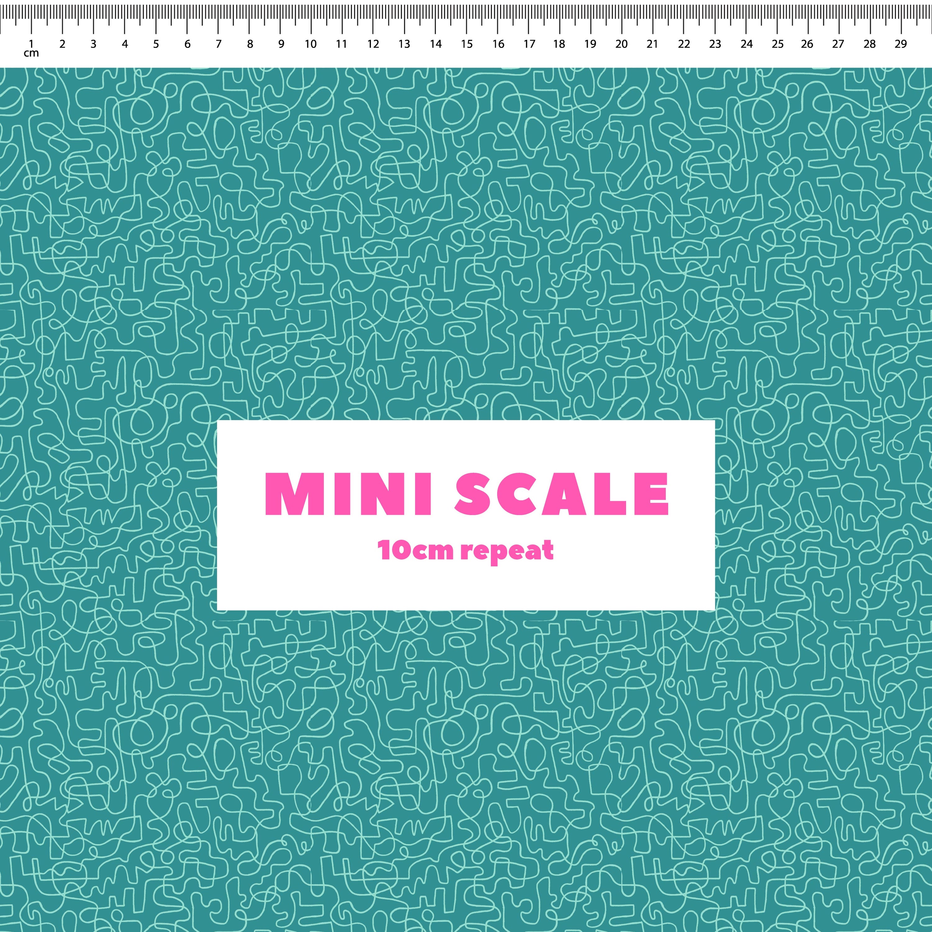Wiggles (Dusty Teal/Seafoam) printed cotton fabric by Rachel Parker in 10cm Mini Scale