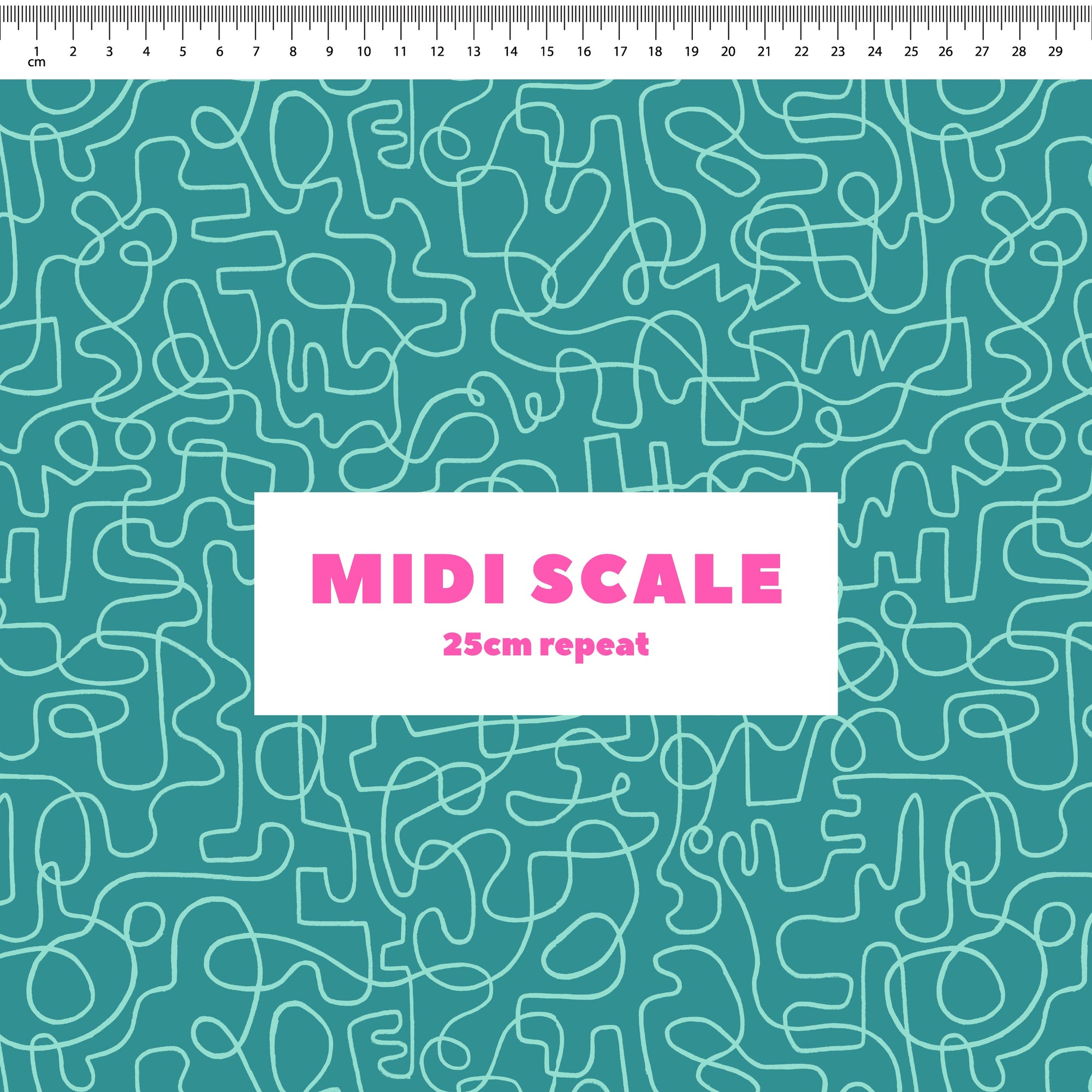 Wiggles (Dusty Teal/Seafoam) fabric design by Rachel Parker in 25cm Midi Scale
