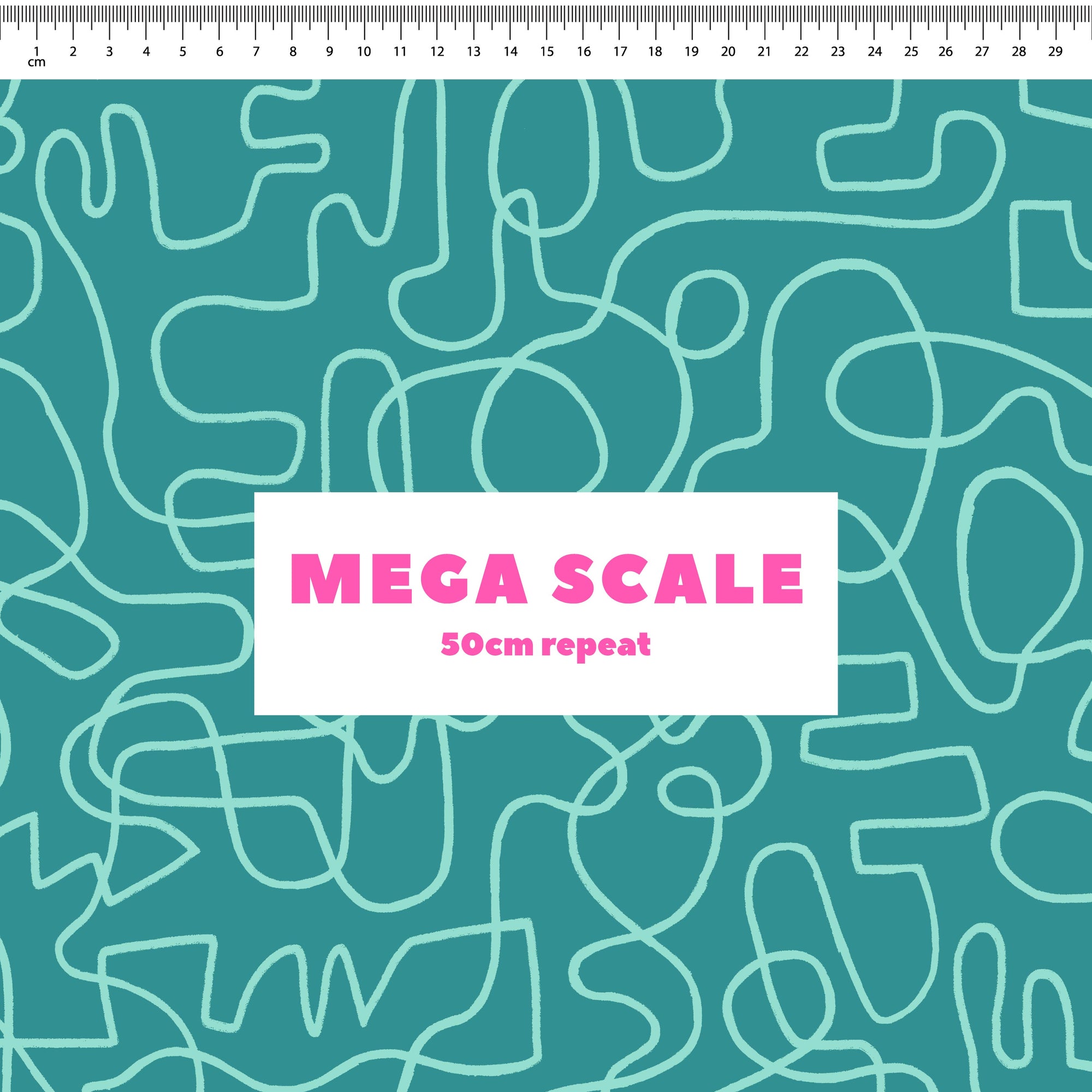 Wiggles (Dusty Teal/Seafoam) fabric print by Rachel Parker in 50cm Mega Scale